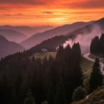 BC wildfires burning on a forested ridge above rural properties under evacuation order