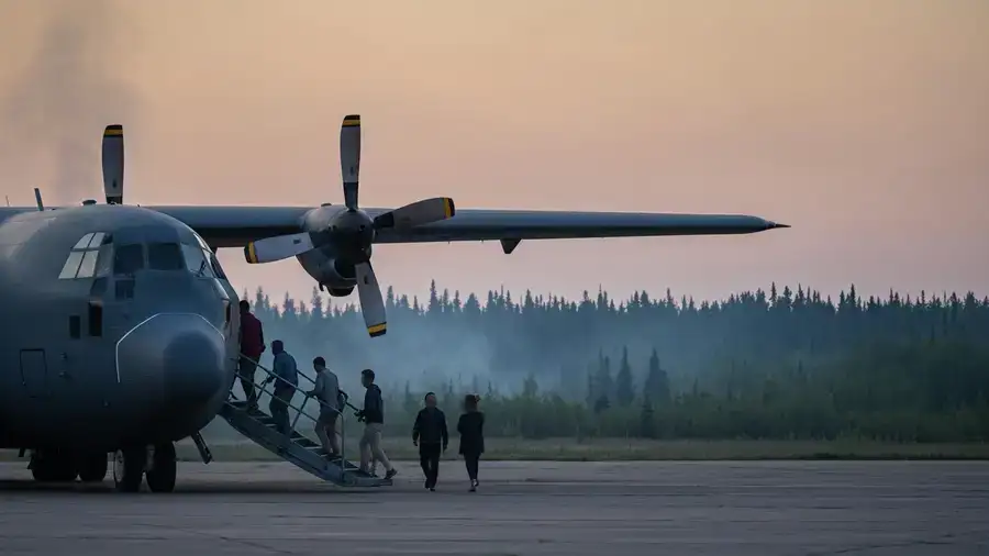 Military transport aircraft supporting a remote First Nations wildfire evacuation in Ontario