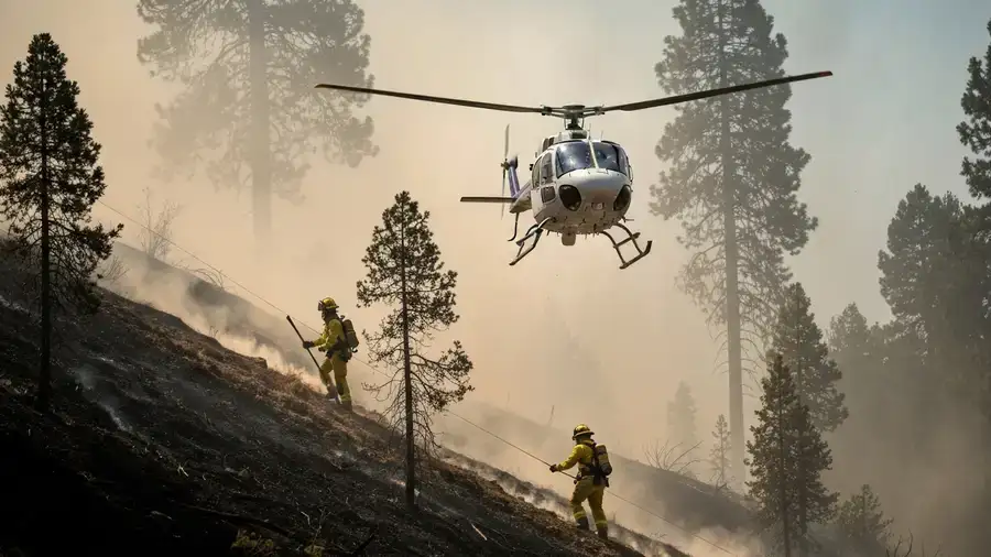 Helicopter bucket drop supporting Hotshot crews on a Central Oregon fire line