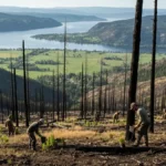 Tree planters restoring a fire-scarred Okanagan hillside on Osoyoos Indian Band land